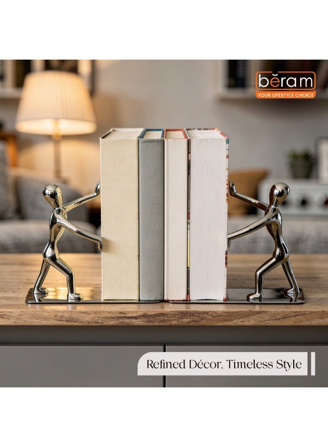 BERAM Push Figure Set Heavy Metal Book Ends Modern Human Figurine Design Anti Slip Sturdy Book Holder for Home Office and Library Decor Bookshelf Organizer Study Table Accessory - Image 3